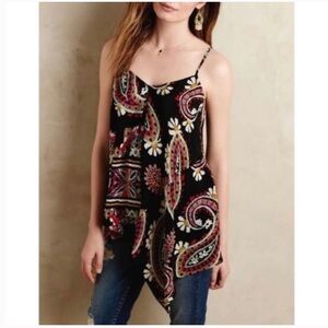 Anthropologie HD in Paris Red and Black Asymmetrical Camisole Top